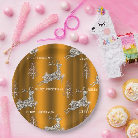 Diamond Reindeer en Shiny Gold Kerstmis Papieren Bordje (Feest)