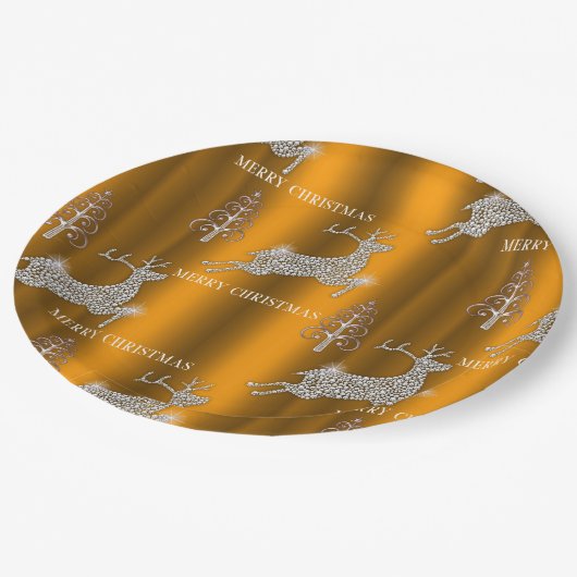 Diamond Reindeer en Shiny Gold Kerstmis Papieren Bordje (Gekanteld)