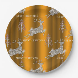 Diamond Reindeer en Shiny Gold Kerstmis Papieren Bordje