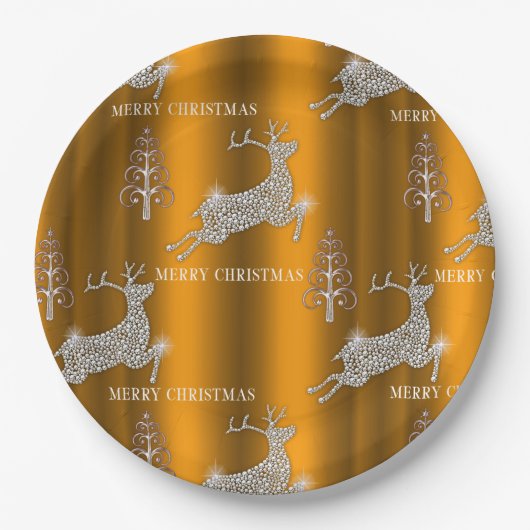 Diamond Reindeer en Shiny Gold Kerstmis Papieren Bordje (Voorkant)