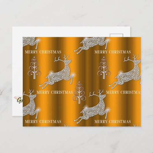 Diamond Reindeer en Silver Trees Gold Kerstmis Briefkaart (Voorkant / Achterkant)