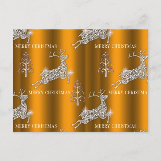 Diamond Reindeer en Silver Trees Gold Kerstmis Briefkaart (Voorkant)