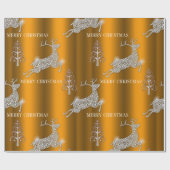 Diamond Reindeer en Silver Trees Gold Kerstmis Cadeaupapier (Vlak)
