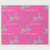 Diamond Reindeer en Zilveren kerstbomen Roze Cadeaupapier (Vlak)