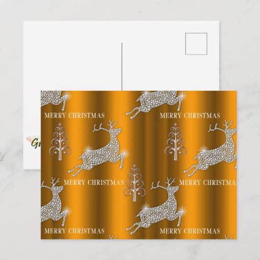 Diamond Reindeer Golden Kerstmis Briefkaart (Voorkant / Achterkant)