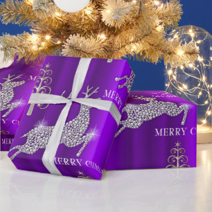 Diamond Reindeer op Paarse kerst Cadeaupapier