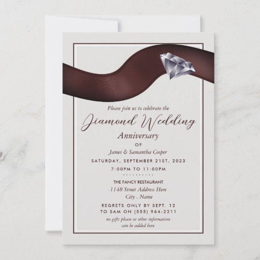 Diamond Ribbon, 60 jaar Jubileum voor bruiloft Kaart (Voorkant)