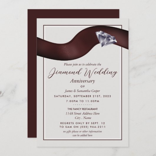 Diamond Ribbon, 60 jaar Jubileum voor bruiloft Kaart (Voorkant / Achterkant)