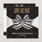 Diamond Ribbon met Damask Pattern Variatie Save The Date (Voorkant / Achterkant)