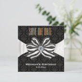 Diamond Ribbon met Damask Pattern Variatie Save The Date (Staand voorkant)