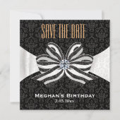 Diamond Ribbon met Damask Pattern Variatie Save The Date (Voorkant)