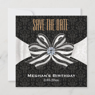 Diamond Ribbon met Damask Pattern Variatie Save The Date