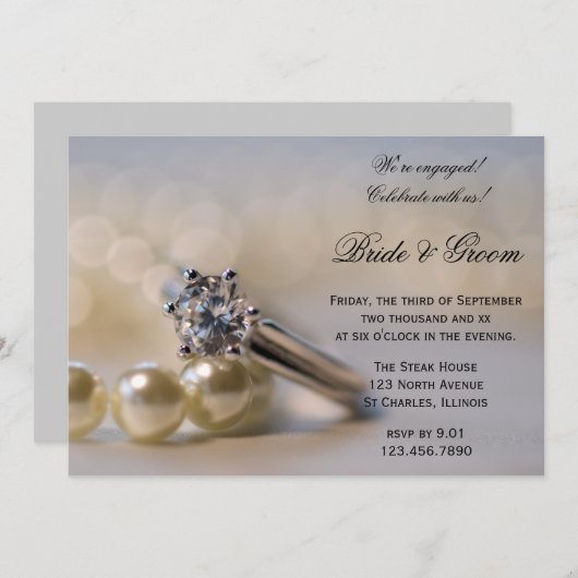 Diamond Ring and Pearls Engagement Party Kaart (Voorkant / Achterkant)