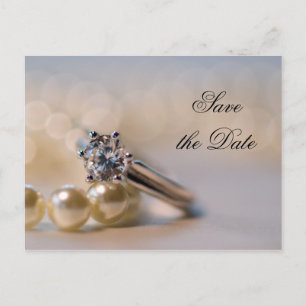 Diamond Ring and Pearls Wedding Save the Date Aankondigingskaart