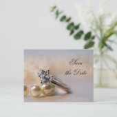 Diamond Ring and Pearls Wedding Save the Date Aankondigingskaart (Staand voorkant)