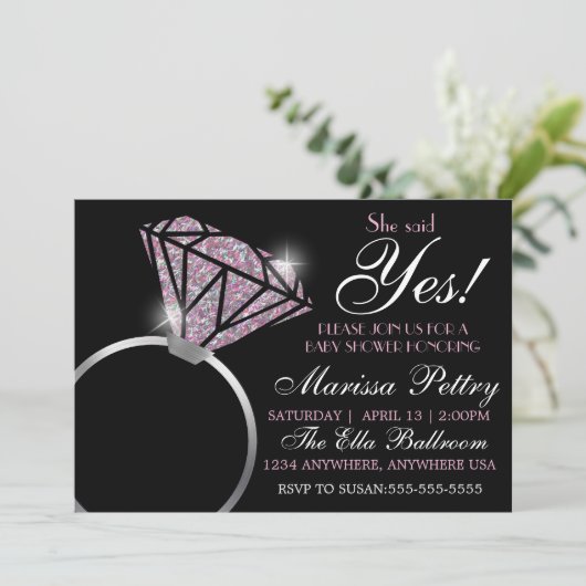 Diamond ring, Baby shower, zei ze ja roze Kaart (Staand voorkant)