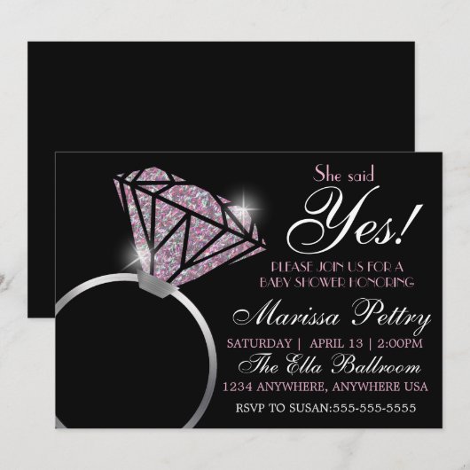 Diamond ring, Baby shower, zei ze ja roze Kaart (Voorkant / Achterkant)