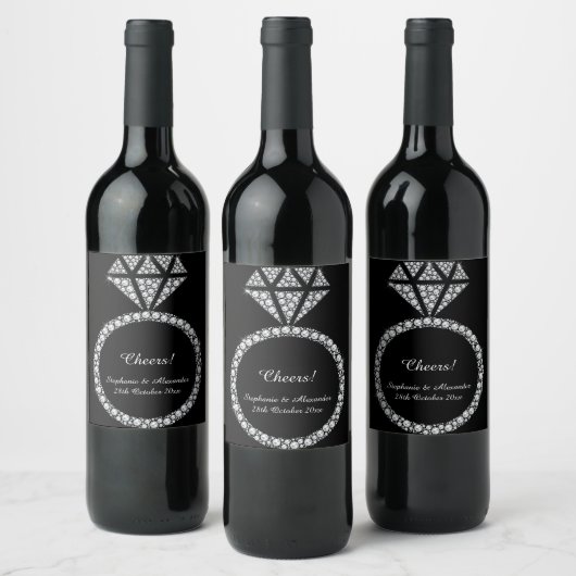 DIAMOND RING BLACK PERSONALIZED WINE ETIKET (Flessen)