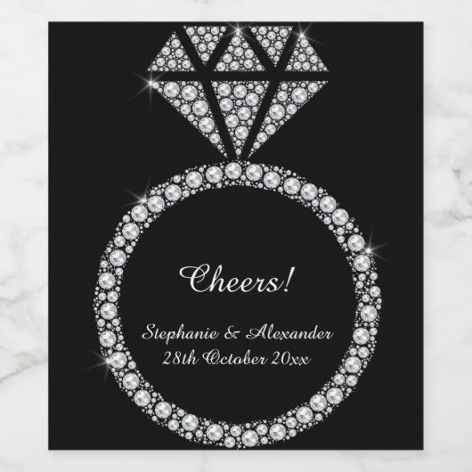 DIAMOND RING BLACK PERSONALIZED WINE ETIKET (Enkel label)