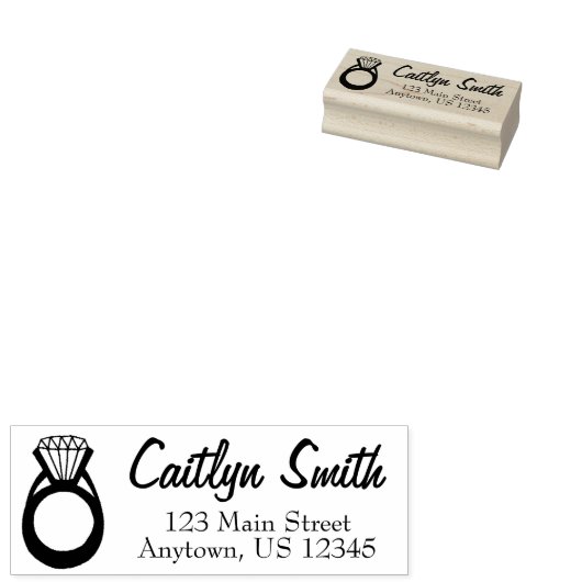 Diamond Ring Bling Bride Persoonlijk adres Rubberstempel (Gestempeld)
