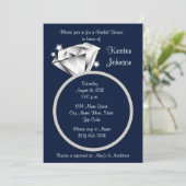 Diamond Ring Bridal Shower Invitation Navy Blue Kaart (Staand voorkant)