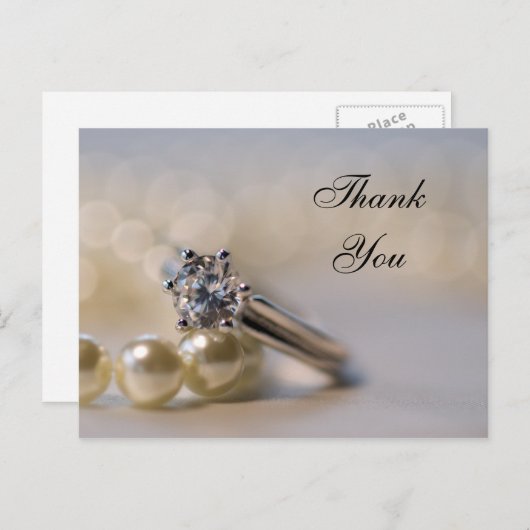 Diamond Ring en Parels Bruiloft Dank u Briefkaart (Voorkant / Achterkant)