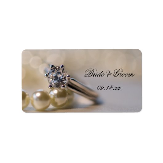 Diamond Ring en Parels Bruiloft Favor Labels (Voorkant)