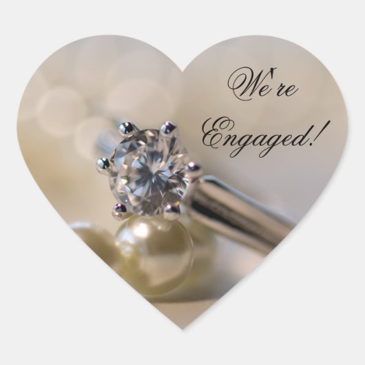 Diamond Ring en Parels Verloving Envelope Seals Hart Sticker (Voorkant)