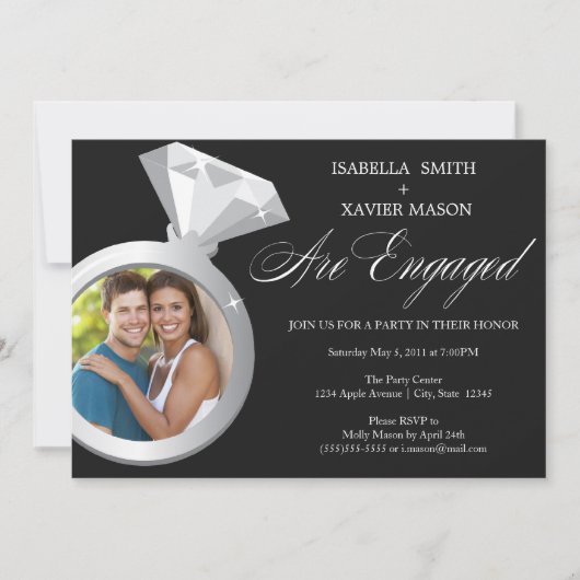 Diamond Ring Engagement Party Invite (Foto) Kaart (Voorkant)