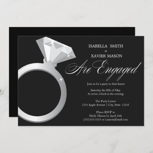 Diamond Ring Engagement Party nodigt uit Kaart (Voorkant / Achterkant)