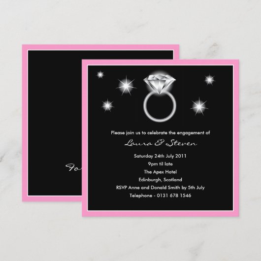 Diamond Ring Engagement Party - Uitnodiging - roze (Voorkant / Achterkant)