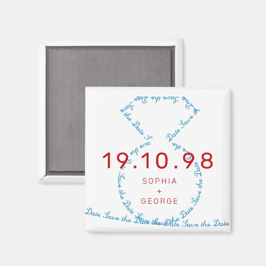 Diamond Ring Loop bespaart de date Wedding Magnet (Voorkant / Achterkant)