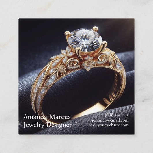 Diamond Ring Sieraden Ontwerper Juwelier Vierkante Visitekaartje (Achterkant)