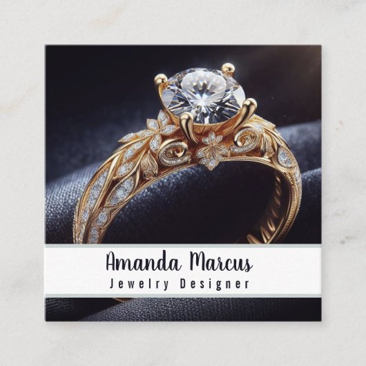 Diamond Ring Sieraden Ontwerper Juwelier Vierkante Visitekaartje (Voorkant)