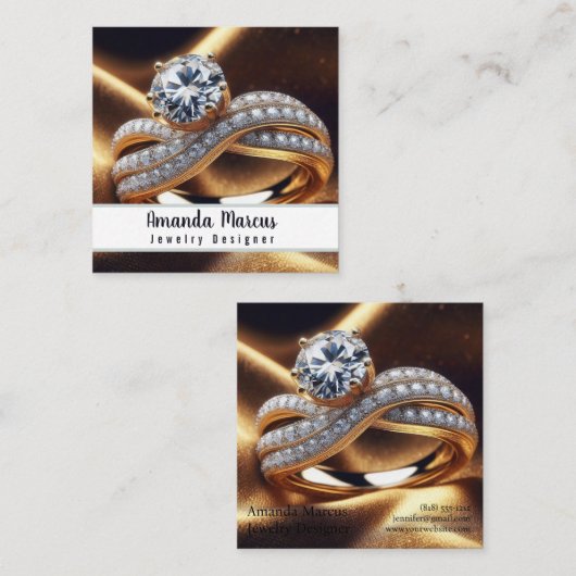 Diamond Ring Sieraden Ontwerper Juwelier Vierkante Visitekaartje (Voorkant / Achterkant)