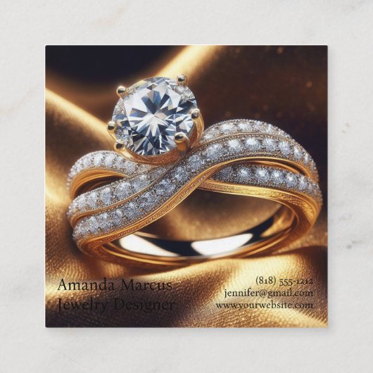 Diamond Ring Sieraden Ontwerper Juwelier Vierkante Visitekaartje (Achterkant)