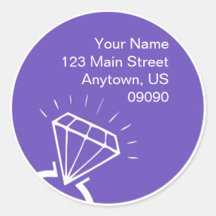 Diamond Ring Silhouet Adreslabel (Paarse) Ronde Sticker