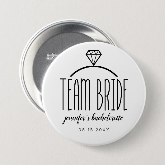 Diamond Ring Team Bride Bachelorette Ronde Button 7,6 Cm (Voorkant /achterkant)