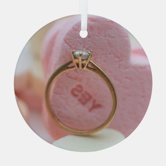 Diamond Ring Verloving Glas Ornament (Achterkant)