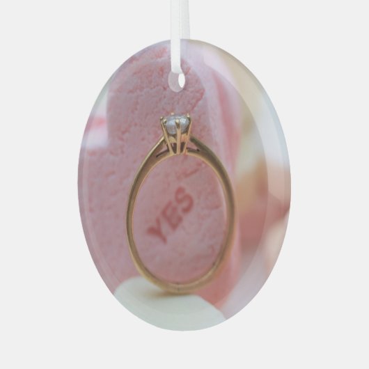 Diamond Ring Verloving Glas Ornament (Voorkant links)