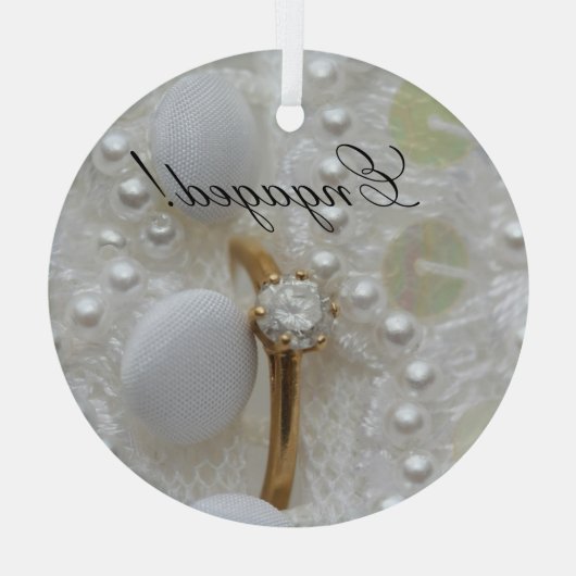 Diamond Ring Verloving Glas Ornament (Achterkant)