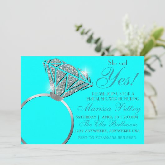 Diamond ring, Vrijgezellenfeest, zei ze ja, blauwg Kaart (Staand voorkant)