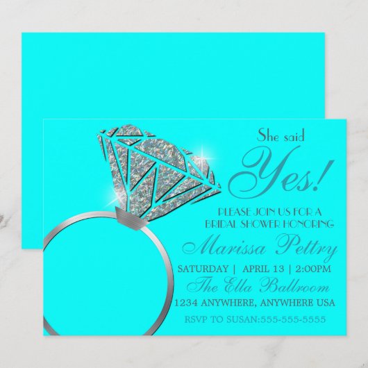 Diamond ring, Vrijgezellenfeest, zei ze ja, blauwg Kaart (Voorkant / Achterkant)