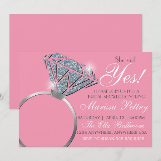 Diamond ring, Vrijgezellenfeest, zei ze ja, roze Kaart (Voorkant / Achterkant)