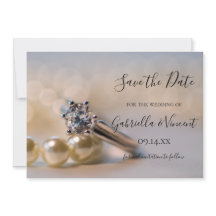 Diamond Ring White Pearls Wedding Save the Date