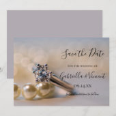 Diamond Ring White Pearls Wedding Save the Date (Voorkant / Achterkant)
