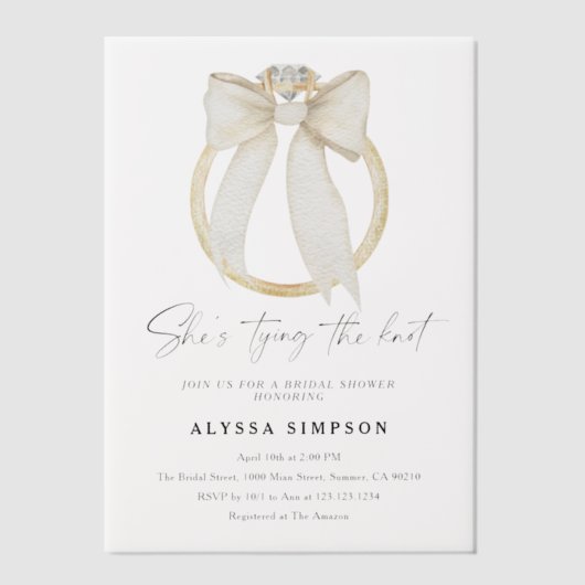 Diamond Ring Ze bindt het knoop Vrijgezellenfeest Vellum Uitnodigingen (Voorkant)