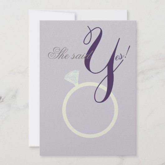 Diamond Ring Ze zei ja, grijs en Mauve Party card Kaart (Voorkant)