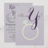 Diamond Ring Ze zei ja, grijs en Mauve Party card Kaart (Voorkant / Achterkant)