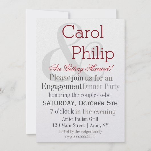 Diamond Ring Ze zei ja Silver en Burgundy Party Kaart (Achterkant)